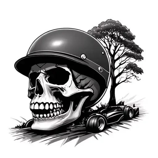 skull with helmet and drag racing tree tattoo design idea