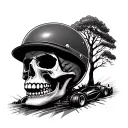 skull with helmet and drag racing tree tattoo design idea