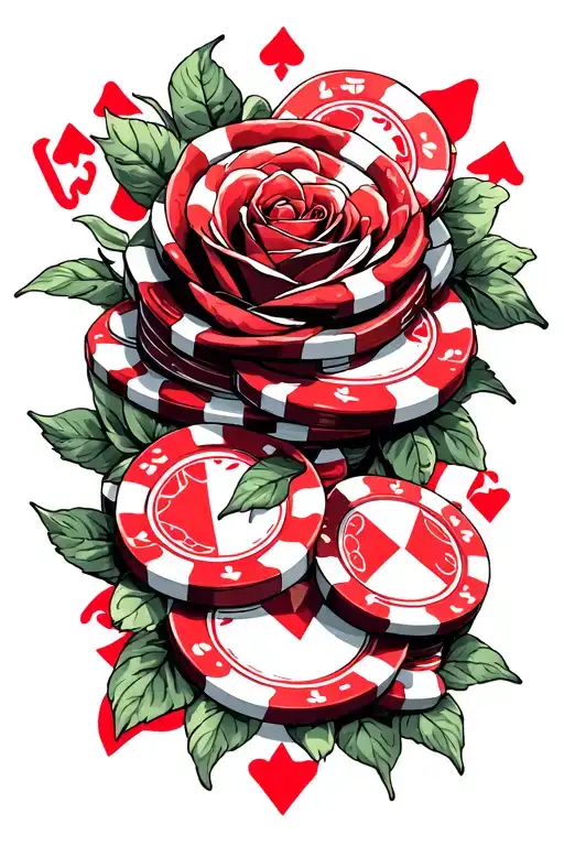 casino chips cards rose tattoo design idea