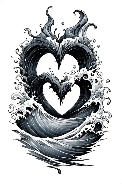 heart-shaped frame consisting of water and sea waves tattoo design idea