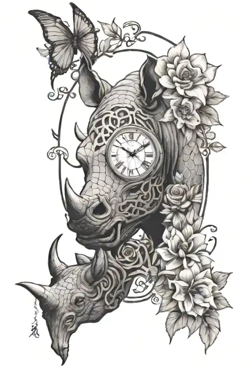 Honeycomb pattern Bull Rhino Sexy woman big boobsMoney Clock  Thomas Trees Mountains Flowers gun tattoo design idea