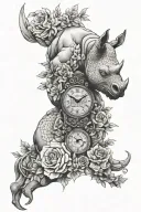 Honeycomb pattern Bull Rhino Sexy woman big boobsMoney Clock  Thomas Trees Mountains Flowers gun tattoo design idea