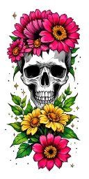 blackout filled with negative space sparkles and a few small American traditional flowers  tattoo design idea