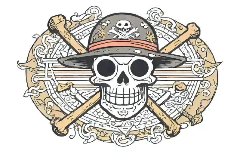 one piece strawhat Jolly Roger flag in sailor Jerry style  tattoo design idea