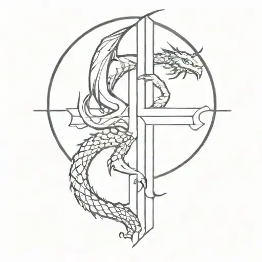 cross with dragon  tattoo design idea
