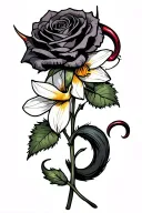 Rose with devil horns and a devil tail wrapped around and a daffodil tattoo design idea