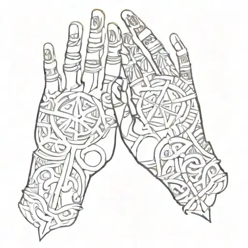 combine cyber tribal style and islamic writing for a hand tattoo tattoo design idea