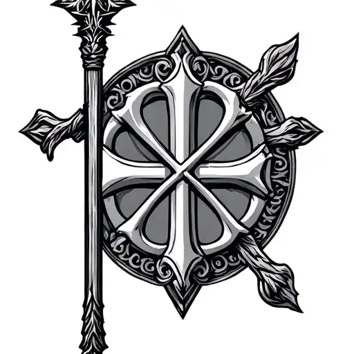 Greek Chi Rho with shepherds staff and sling tattoo design idea