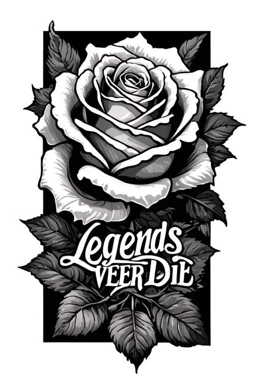 Legends Never Die in a rose tattoo design idea