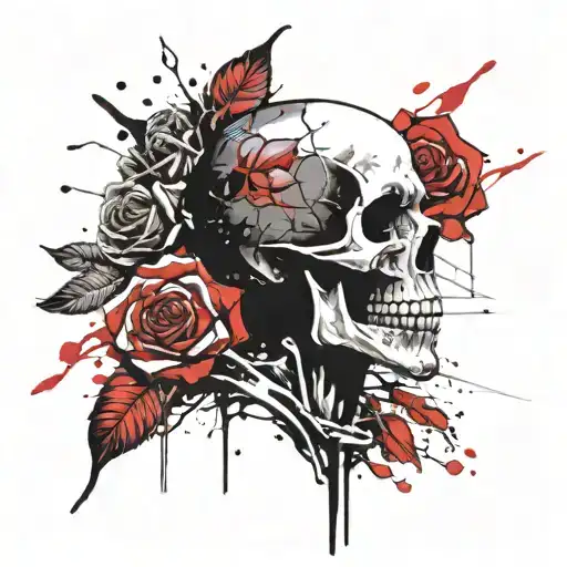 skull and roses tattoo design idea