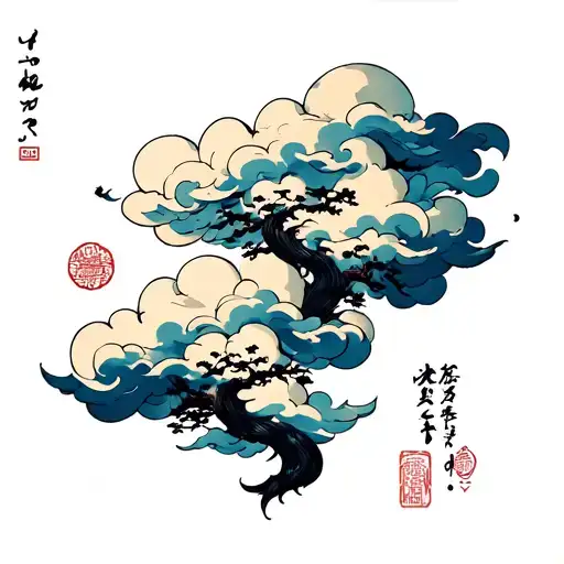 japanese cloud sleeve with akatsuki cloud shaped like tattoo design idea