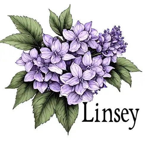 the name Linsey with lilacs intertwined tattoo design idea
