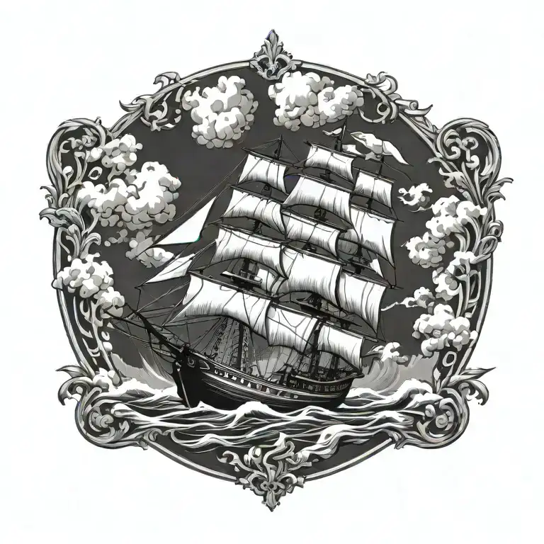 boat 18th century tattoo design idea