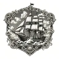boat 18th century tattoo design idea