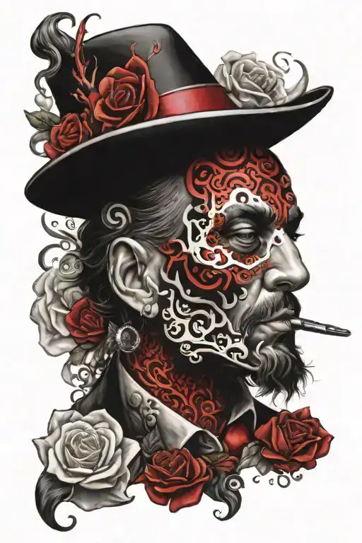 Corsican mafia red black and mother-of-pearl color tattoo design idea