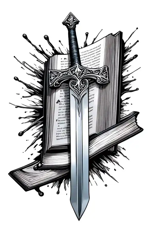 sword coming out of a bible tattoo design idea