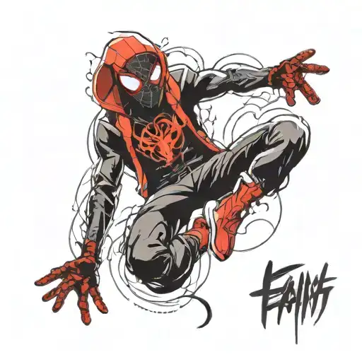 Miles Morales' back jump with the phrase "lean of paith" tattoo design idea