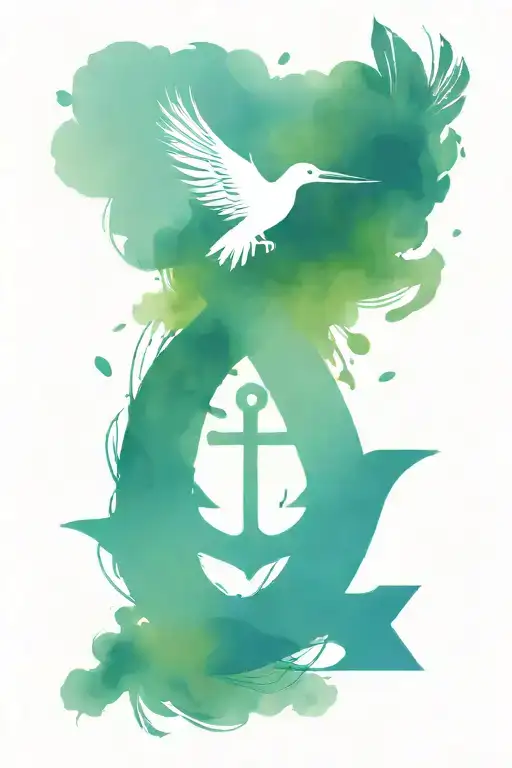 Infiniti symbol with anchor and feather and birds flying tattoo design idea