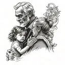 grandfather with daughter and 2 grandchildren sillouette tattoo design idea