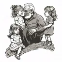 grandfather with daughter and 2 grandchildren sillouette tattoo design idea