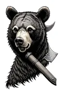 mining pickaxe through bear head tattoo design idea