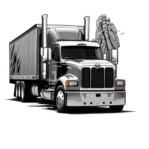 realistic semi truck driving to heaven gates tattoo design idea