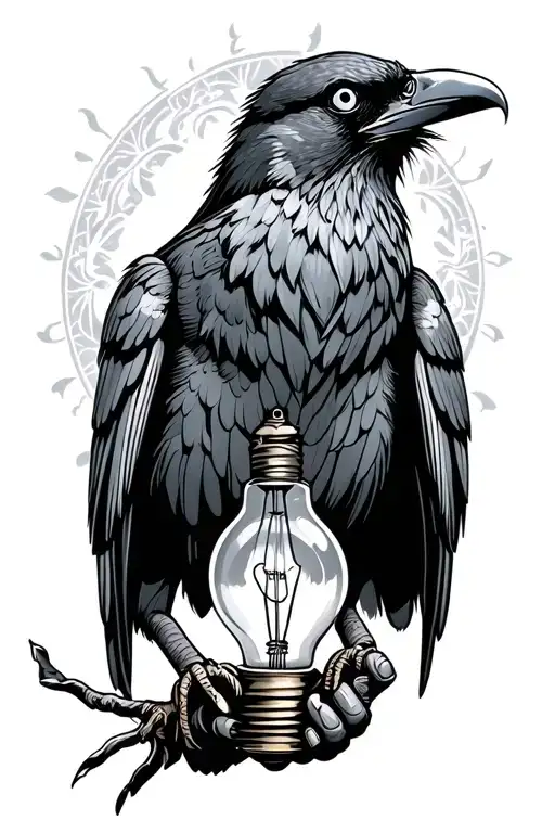 crow steampunk holding a light bulb tattoo design idea