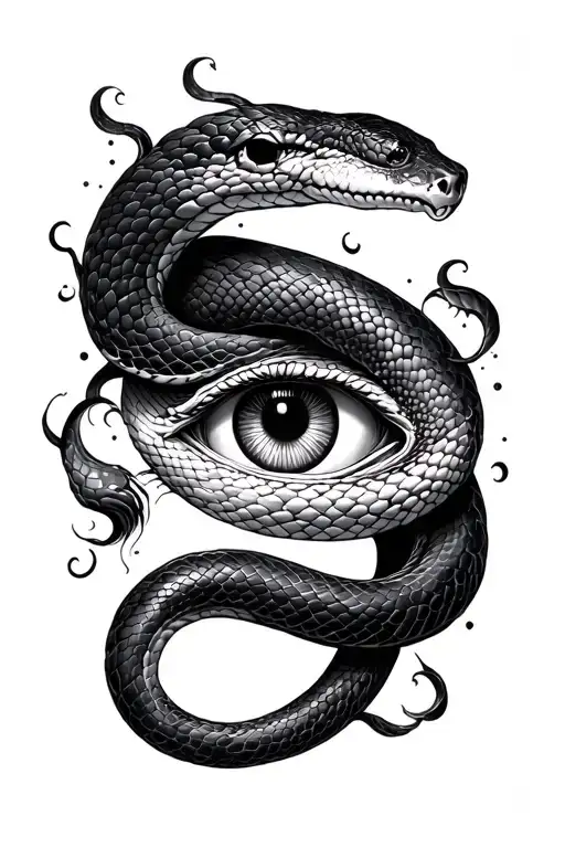 snakes, eye, dark clouds surrounding tattoo design idea