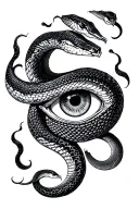snakes, eye, dark clouds surrounding tattoo design idea