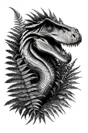 Can you design a tattoo that has 2 velocoraptors peaking through ferns and other prehistoric vegetation. I want the velo tattoo design idea