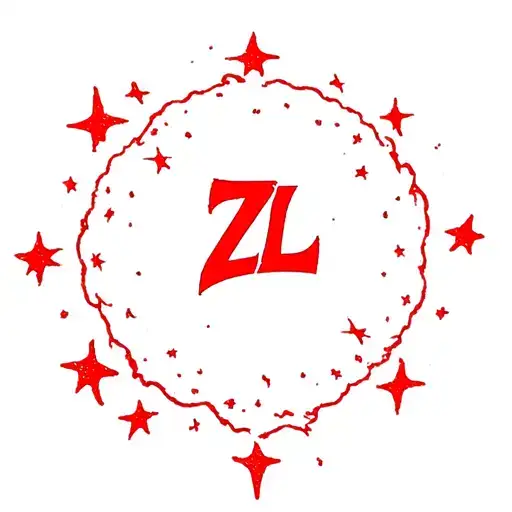 A meteor blazing with starts around it but in the center of meteor there’s a letter ZL only red color tattoo design idea