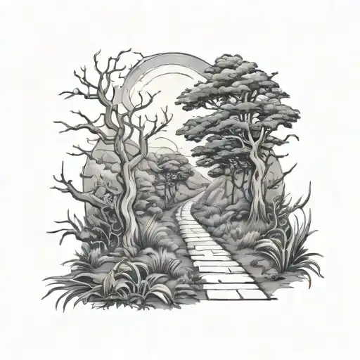 walking a narrow path tattoo design idea