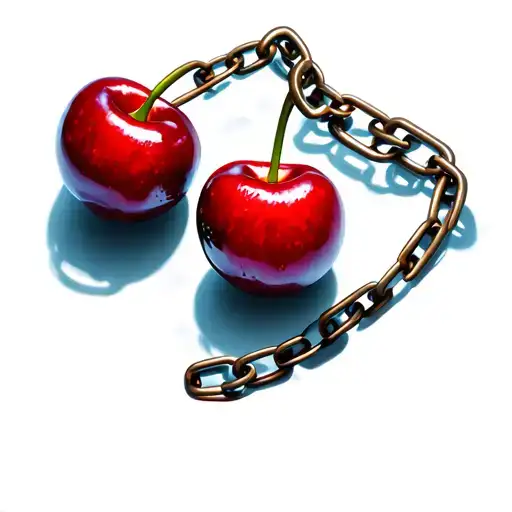 two cherries wrapped multiple times by chains tattoo design idea