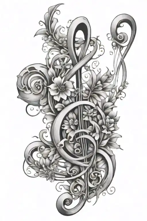 lilith flowers with stem abstractly creating a treble clef tattoo design idea