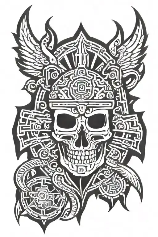 Aztec Shield Skull tattoo design idea