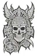Aztec Shield Skull tattoo design idea