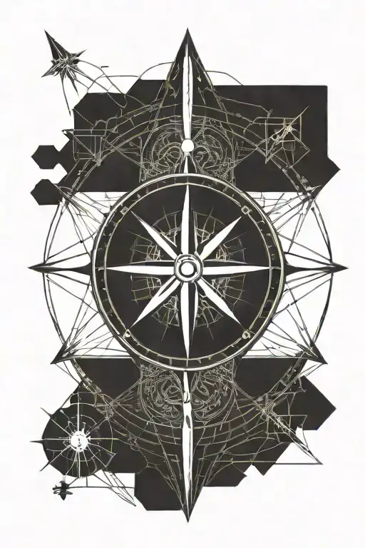 geometric background with Nordic compass in the middle tattoo design idea