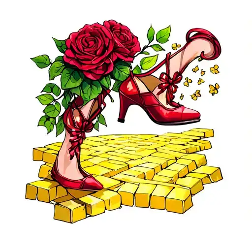 ruby slippers and the yellow brick road tattoo design idea