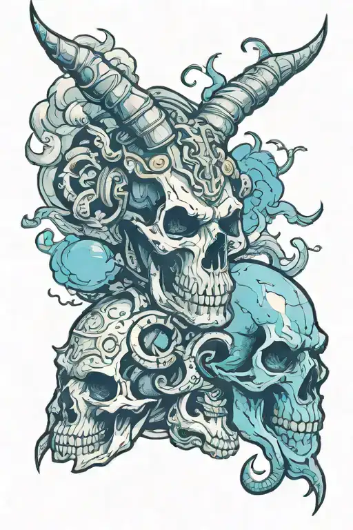 skulls clouds with Capricorn zodiac signs incorporated tattoo design idea