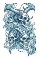 skulls clouds with Capricorn zodiac signs incorporated tattoo design idea