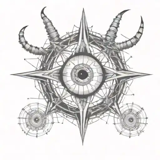 The devil's eye with three pupils in barbed wire wrapped tattoo design idea