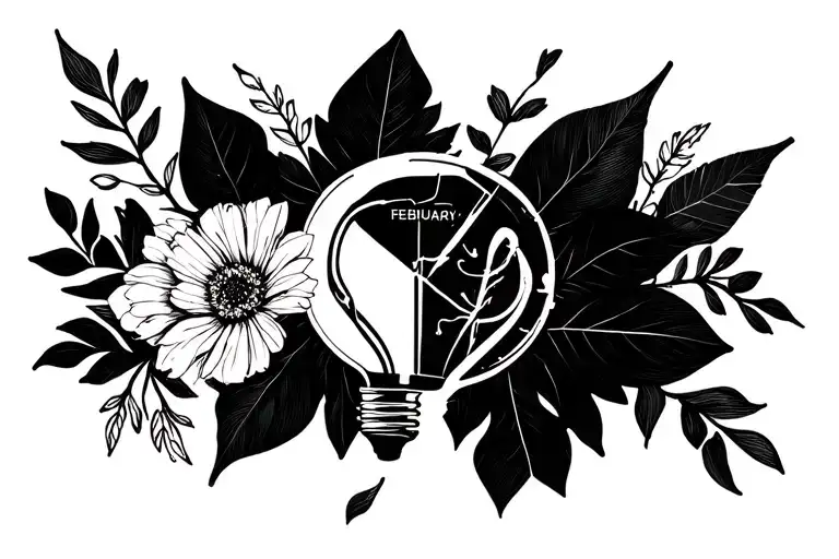 broken light bulb with February flowers in it  tattoo design idea