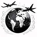 world map and an airplane flying over a world tattoo design idea