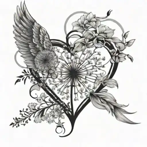 heart dandelion infinity wings tattoo design idea