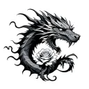 dragon, rose in mouth of dragon, tattoo tattoo design idea
