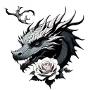 dragon, rose in mouth of dragon, tattoo tattoo design idea