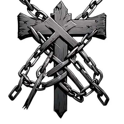 relentless with a  cross and broken chain incorporated  tattoo design idea
