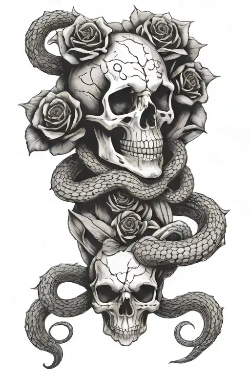 rose snake skull on back piece tattoo design idea