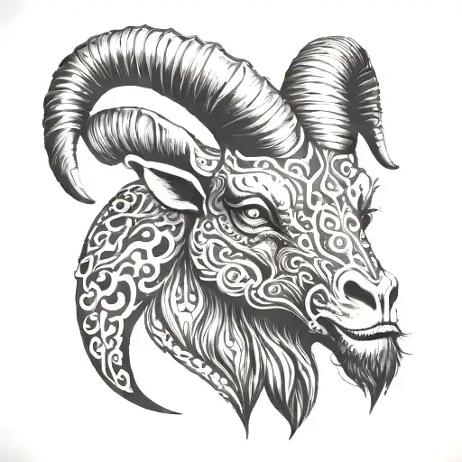scary skull walia ibex with no background and a beard facing frontward tattoo design idea