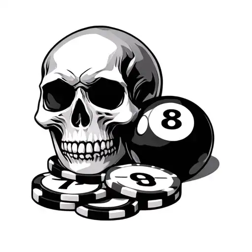 skull 8 ball dice cards chips jacpot 7s tattoo design idea
